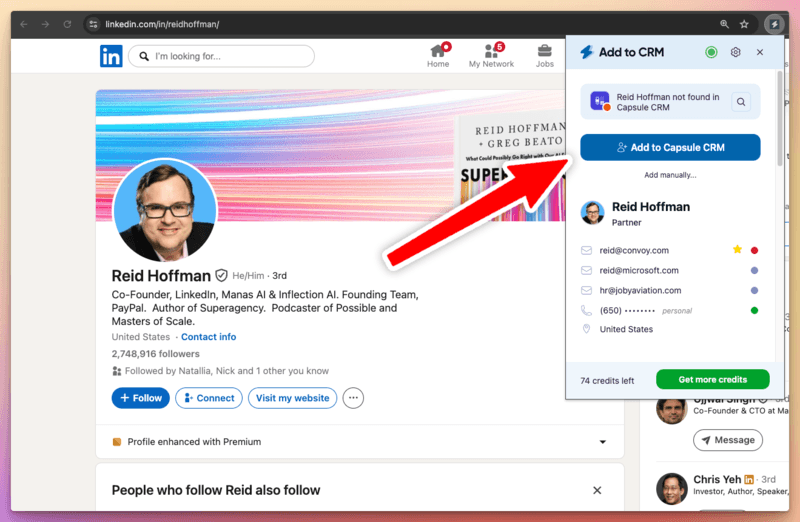 Using Add to CRM on LinkedIn
